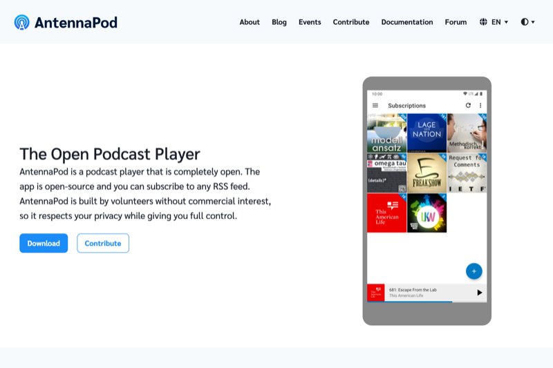 AntennaPod interface preview