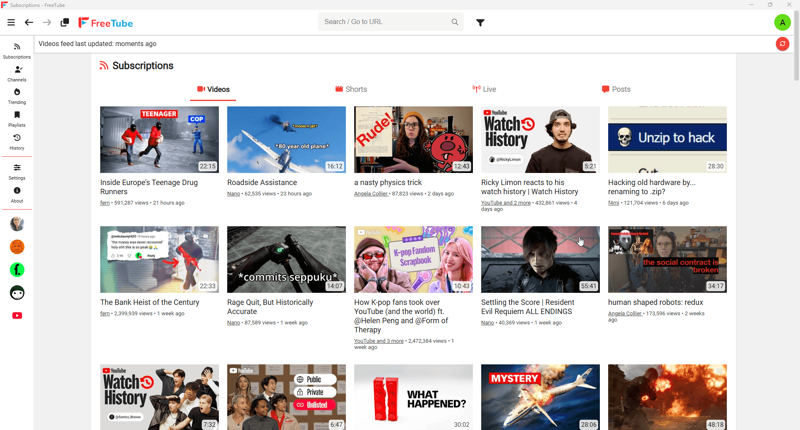 FreeTube interface preview